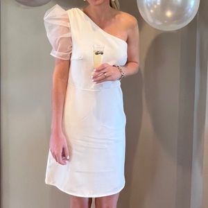 One shoulder white dress